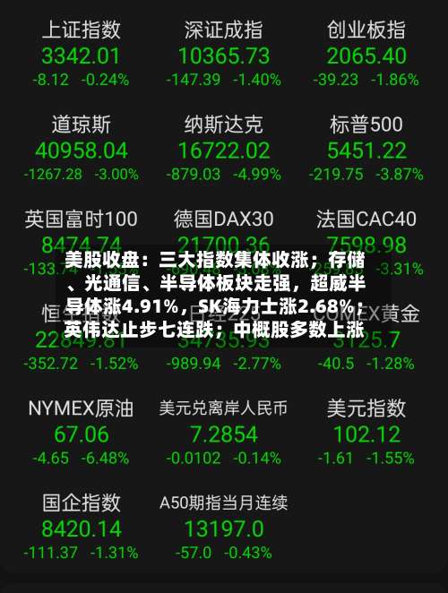 美股收盘：三大指数集体收涨；存储、光通信	、半导体板块走强	，超威半导体涨4.91%，SK海力士涨2.68%；英伟达止步七连跌；中概股多数上涨-第2张图片