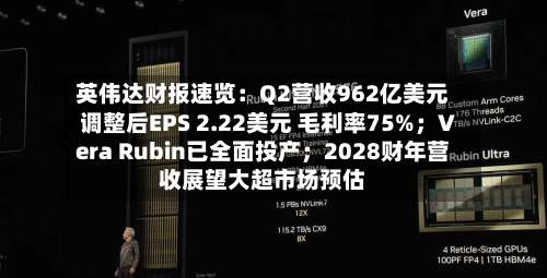 英伟达财报速览:Q2营收962亿美元 调整后EPS 2.22美元 毛利率75%;Vera Rubin已全面投产;2028财年营收展望大超市场预估-第3张图片