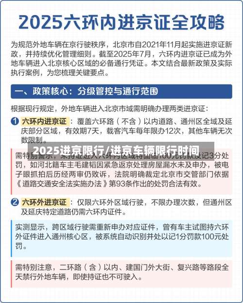 2025进京限行/进京车辆限行时间