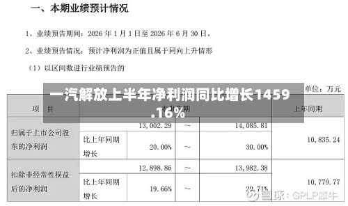 一汽解放上半年净利润同比增长1459.16%-第2张图片