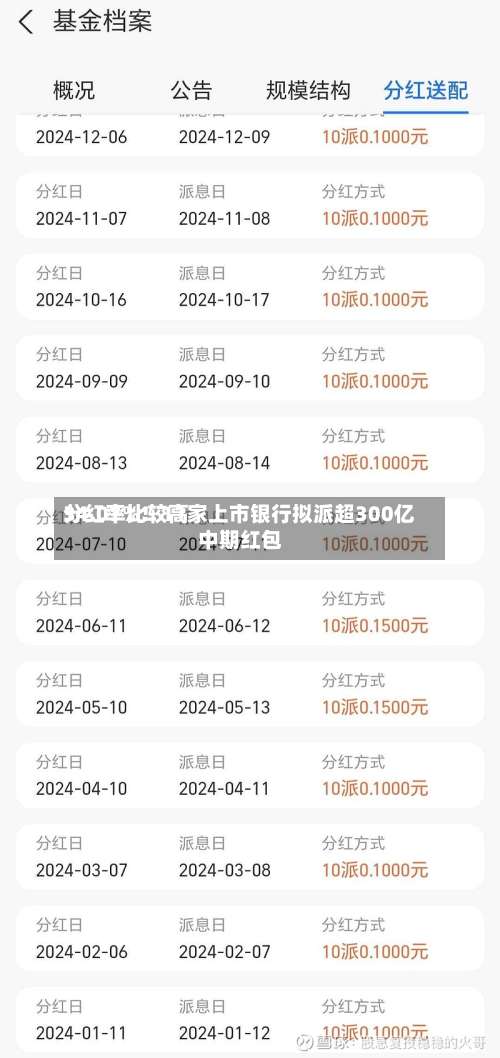 分红率比较高
34.07%!11家上市银行拟派超300亿中期红包-第2张图片