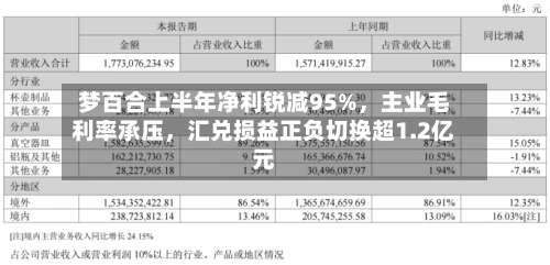 梦百合上半年净利锐减95%，主业毛利率承压，汇兑损益正负切换超1.2亿元-第3张图片