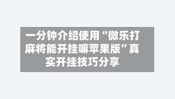 一分钟介绍使用“微乐打麻将能开挂嘛苹果版”真实开挂技巧分享