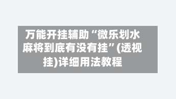 万能开挂辅助“微乐划水麻将到底有没有挂”(透视挂)详细用法教程-第2张图片