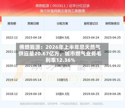 佛燃能源：2026年上半年总天然气供应量20.67亿方，城市燃气业务毛利率12.36%-第2张图片