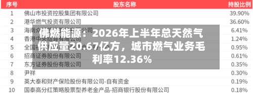 佛燃能源：2026年上半年总天然气供应量20.67亿方，城市燃气业务毛利率12.36%-第3张图片