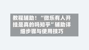 教程辅助！“微乐有人开挂是真的吗知乎”辅助详细步骤与使用技巧-第3张图片