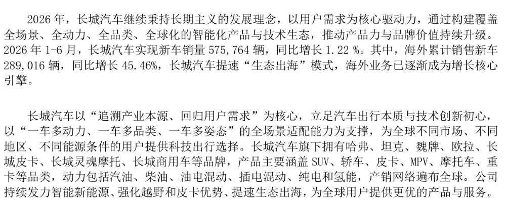 长城海外销量反超国内	，半年营收增长近百亿，但净利下滑有些狠
